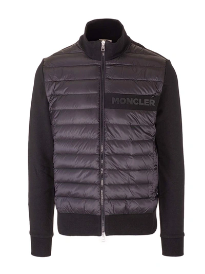 Shop Moncler Black Cardigan With Padded Insert