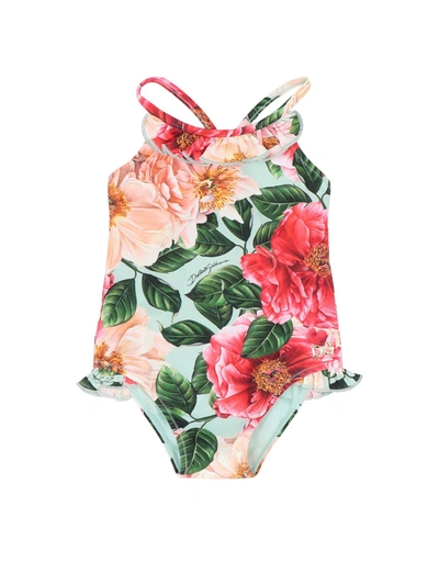 Shop Dolce & Gabbana Camelie Print One-piece Swimsuit In Multi