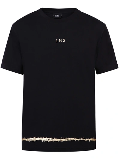 Shop Ihs Printed Cotton T-shirt In Black
