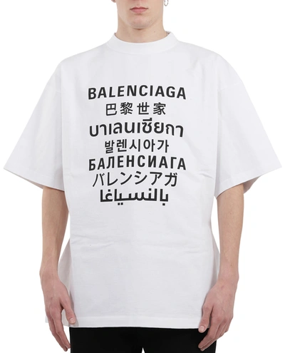 Shop Balenciaga White Languages T-shirt In Bianco/nero
