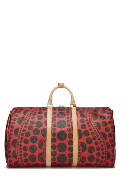 Yayoi Kusama Red Infinity Dots Monogram Coated Canvas Keepall Bandoulière  55 Gold Hardware, 2012