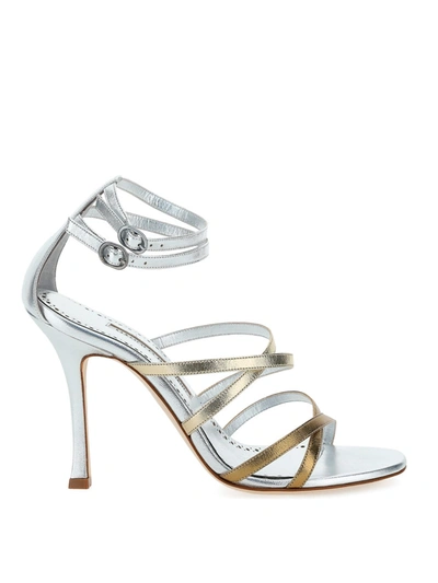Shop Manolo Blahnik Triplexa Sandals In Silver