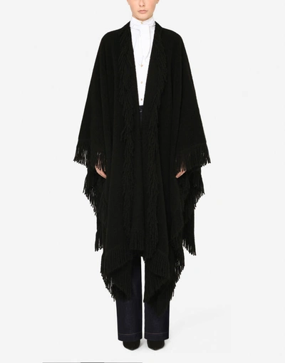 Shop Dolce & Gabbana Cape With Fringing In Black