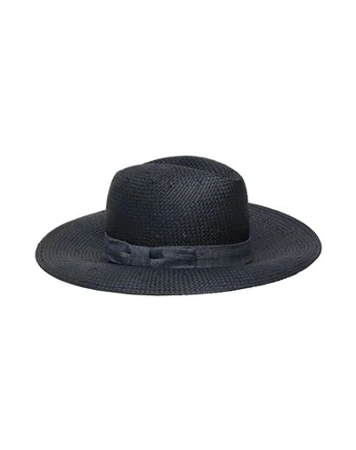 Shop 8 By Yoox Denim-trimmed Straw Panama Hat Hat Midnight Blue Size S Straw