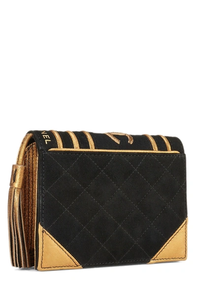Pre-owned Chanel Black Quilted Suede Bible Clutch 