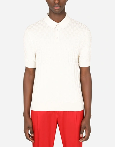 Shop Dolce & Gabbana Silk Jacquard Polo Shirt In White