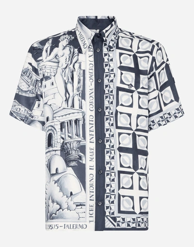Shop Dolce & Gabbana Printed Silk Hawaiian Shirt In Multicolor