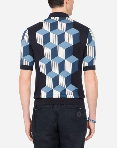 Shop Dolce & Gabbana Silk Polo Shirt With Intarsia In Blue