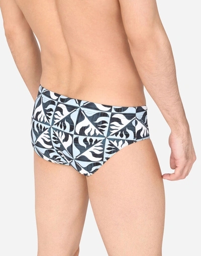 Shop Dolce & Gabbana Geometric-print Swim Briefs In Multicolor