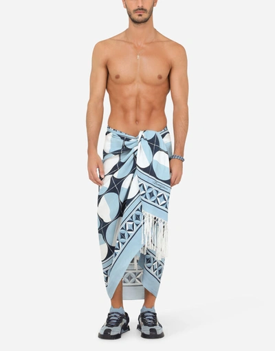 Shop Dolce & Gabbana Majolica-print Linen Beach Towel