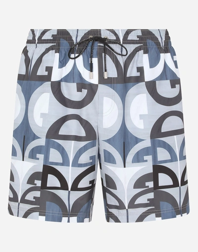Shop Dolce & Gabbana Mid-length Swim Trunks With Dg Print In Multicolor