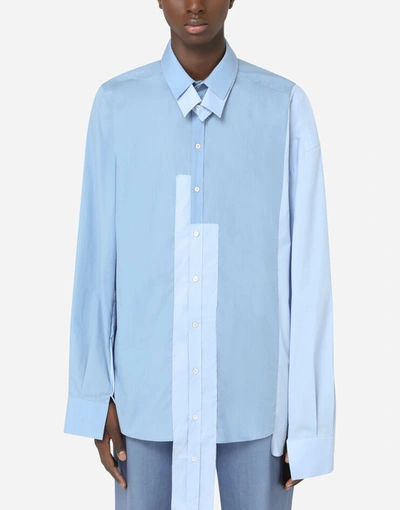 Shop Dolce & Gabbana Multi-colored Stretch Cotton Shirt With Patch Embellishment In Azure
