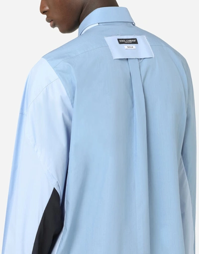 Shop Dolce & Gabbana Multi-colored Stretch Cotton Shirt With Patch Embellishment In Azure