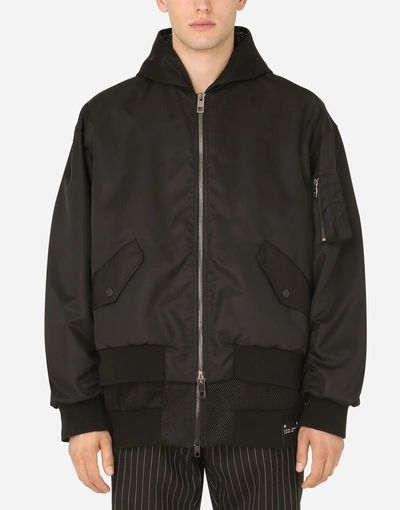 Shop Dolce & Gabbana Nylon Jand Mesh Jacket With Hood In Black