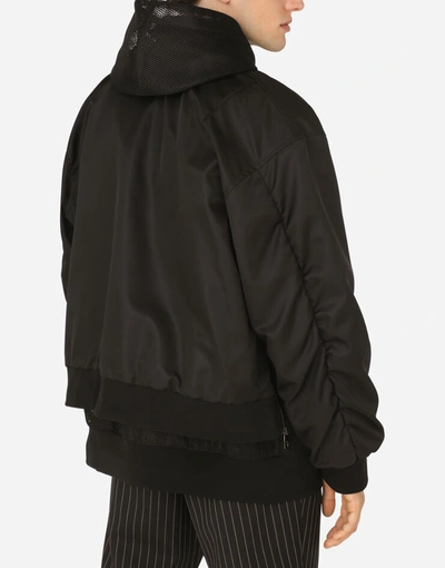 Shop Dolce & Gabbana Nylon Jand Mesh Jacket With Hood In Black