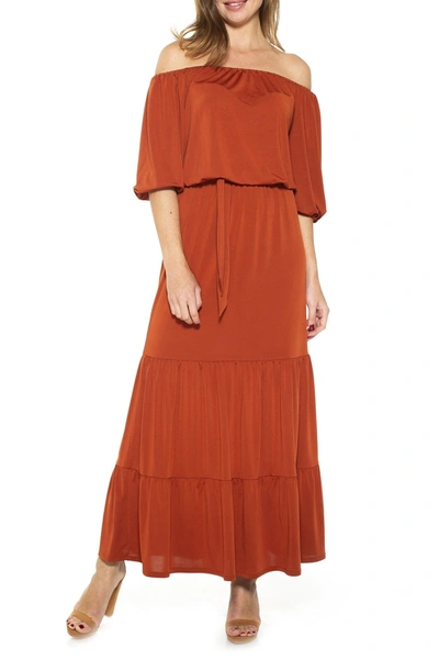 Shop Alexia Admor Calista Off-the-shoulder Tiered Maxi Dress In Cafe