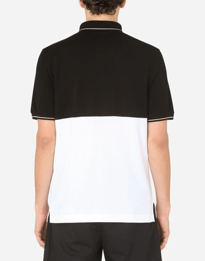 Shop Dolce & Gabbana Two-tone Cotton Piqué Polo Shirt In White/black