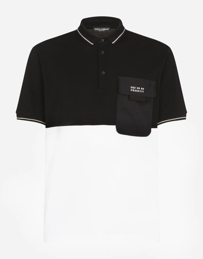 Shop Dolce & Gabbana Two-tone Cotton Piqué Polo Shirt In White/black
