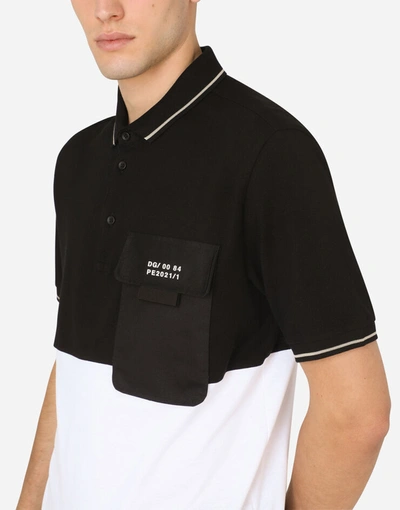 Shop Dolce & Gabbana Two-tone Cotton Piqué Polo Shirt In White/black