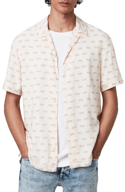 Shop Allsaints Snakeyes Slim Fit Short Sleeve Button-up Camp Shirt In Ecru