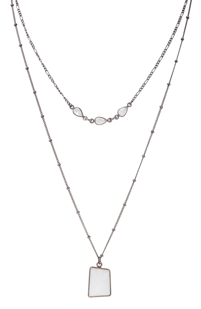 Shop Adornia Black Rhodium Plated Sterling Silver Moonstone Layered Pendant Necklace In Metallic Silver