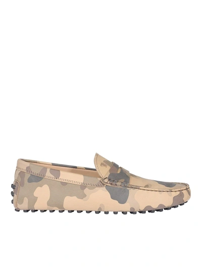 Shop Tod's Camouflage Nubuck Loafers In Beige