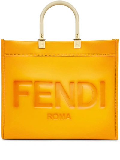 Shop Fendi Medium Sunshine Leather Tote Bag In Orange