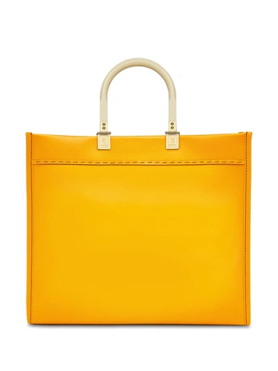 Shop Fendi Medium Sunshine Leather Tote Bag In Orange