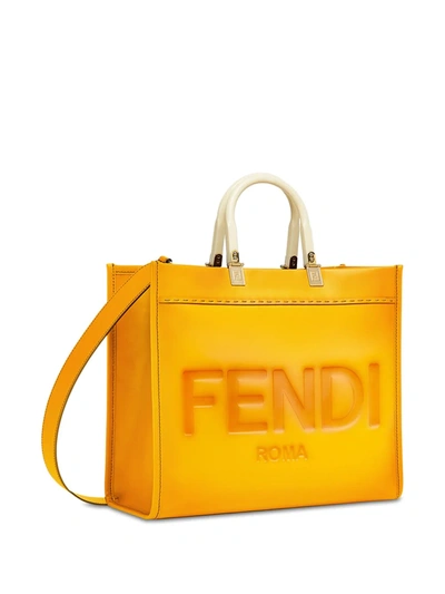 Shop Fendi Medium Sunshine Leather Tote Bag In Orange