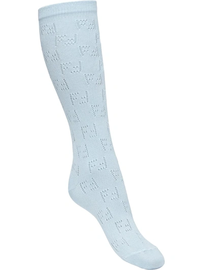 Shop Fendi Knitted Ff-logo Socks In Blue