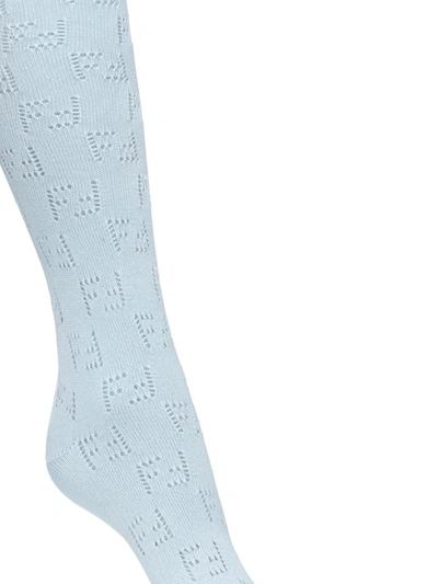 Shop Fendi Knitted Ff-logo Socks In Blue