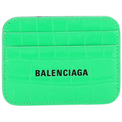 Shop Balenciaga Women's Genuine Leather Credit Card Case Holder Wallet In Green