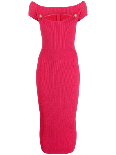 Shop Balmain Off-the-shoulder Midi Dress In Pink