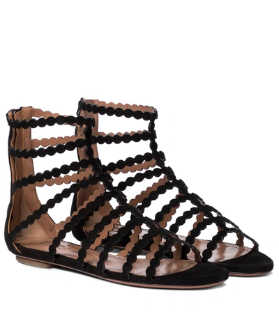 Shop Alaïa Laser-cut Suede Sandals In Black