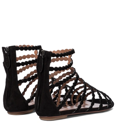 Shop Alaïa Laser-cut Suede Sandals In Black