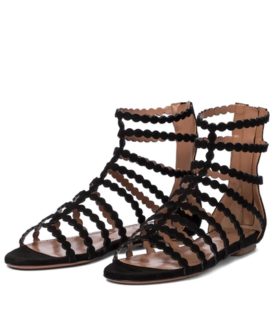 Shop Alaïa Laser-cut Suede Sandals In Black