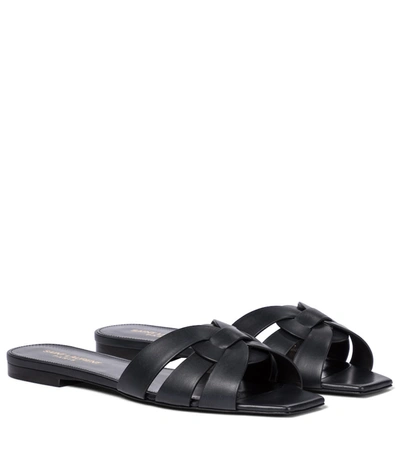 Shop Saint Laurent Tribute Nu Pieds 05 Leather Slides In Blue