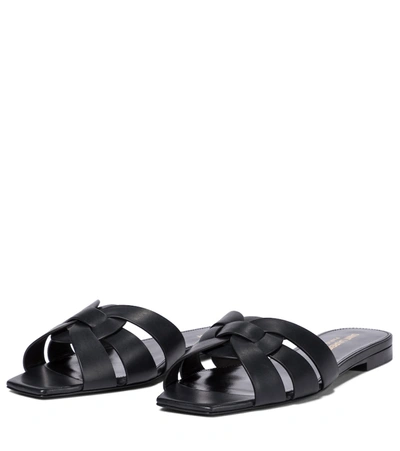 Shop Saint Laurent Tribute Nu Pieds 05 Leather Slides In Blue