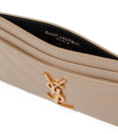 Shop Saint Laurent Monogram Leather Card Holder In Beige