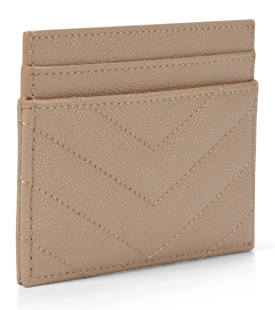 Shop Saint Laurent Monogram Leather Card Holder In Beige