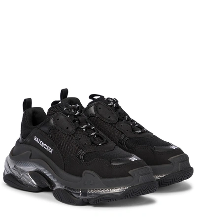 Balenciaga Triple S Leather And Mesh Trainers In Black | ModeSens