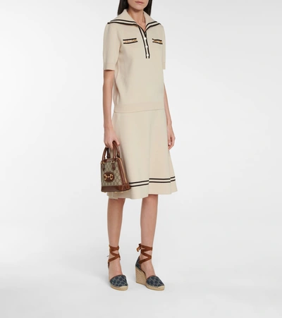 Gucci Wool Polo Shirt With Contrast Trim In Beige