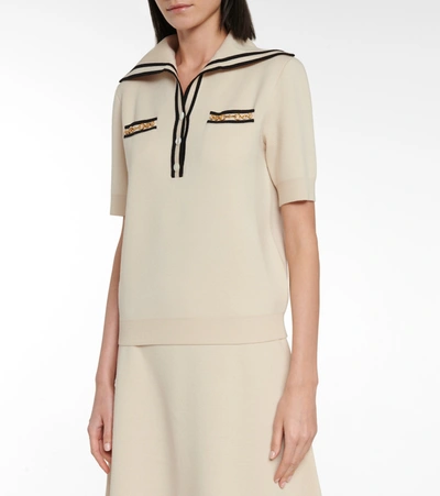 Gucci Wool Polo Shirt With Contrast Trim In Beige