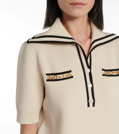 Shop Gucci Embellished Wool Top In Beige