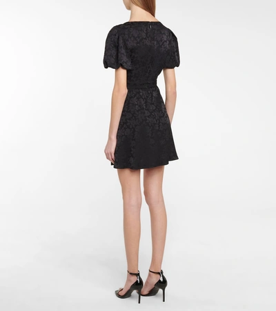 Shop Saint Laurent Floral Silk Jacquard Minidress In Black