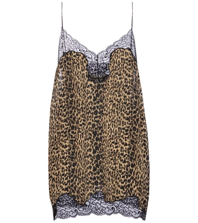 Shop Saint Laurent Leopard-print Lace And Silk Minidress In Brown