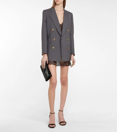 Shop Saint Laurent Leopard-print Lace And Silk Minidress In Brown