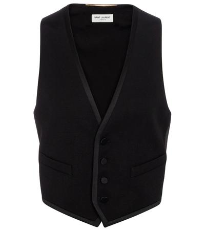 Shop Saint Laurent Wool Grain De Poudre Vest In Black