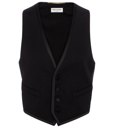 Saint Laurent Wool Grain De Poudre Vest In Black