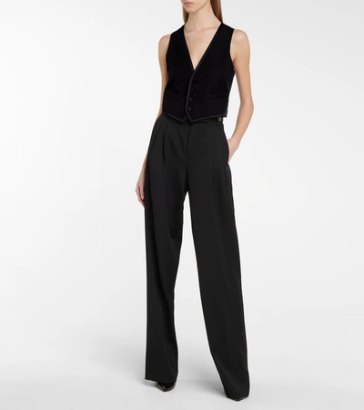 Saint Laurent Wool Grain De Poudre Vest In Black